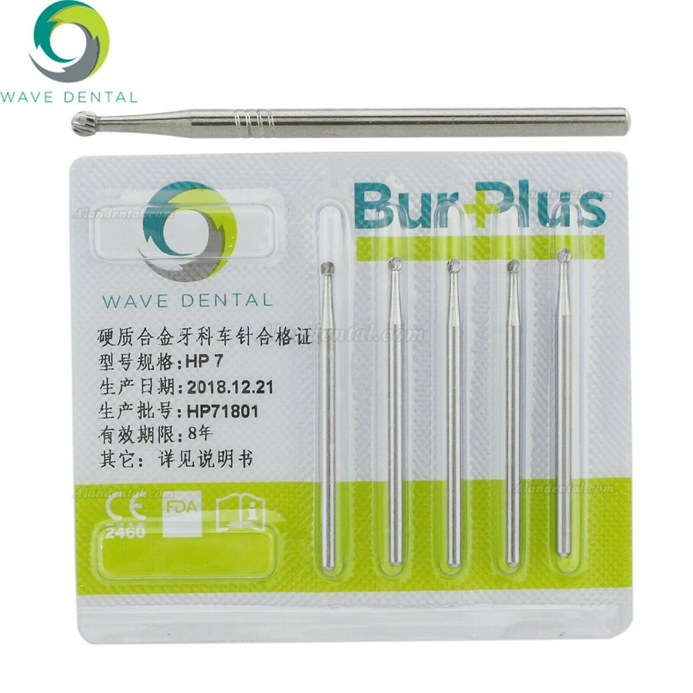 10Pcs Wave Dental Carbide Straight Handpiece Burs Round HP 7# Burs